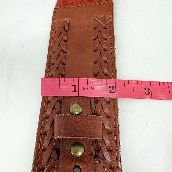 LP by Linea Pelle Leather Cotton Stretch Belt Brown Braided Western Y2K M